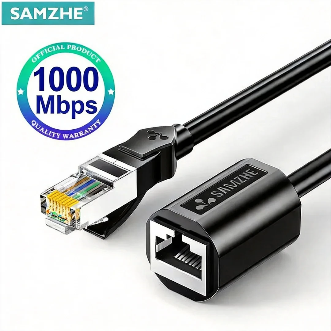 S7bb07fbcb3c34f96b9ab78335f692545n SAMZHE RJ45 Ethernet Extension Cable Adapter CAT6 Male to Female (New) - Image 1
