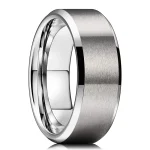 Simple 8mm Silver Color Stainless Steel Rings For Men Women Matte Finish Beveled (New)