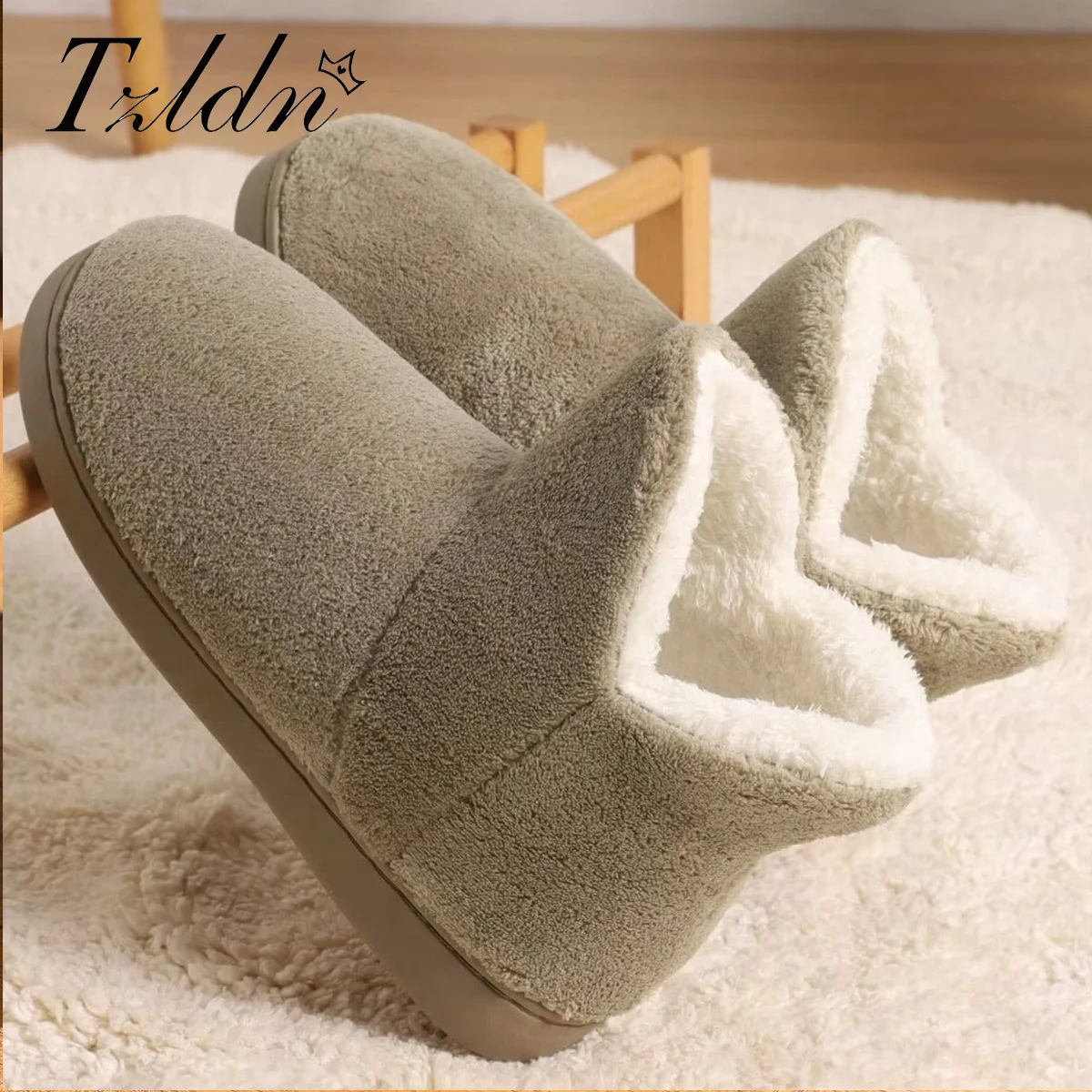 S7bcc12a0e62e4479becf7eec82b2154dq TZLDN Winter Warm Shoes Woman Men Indoor Slippers Soft Plus Couples Home Floor (New) - Image 1