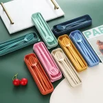 4 piece Wheat Straw Tableware Knives Forks Spoons Chopsticks Portuguese Plastic Portable Tableware (New)