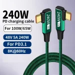 240W Fast Charging USB Type C to USB Type C Data Cable Durable Nylon Material (New)