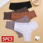 5 Set Women Lace Seamless Cotton Panties Sexy Brazilian Pants Ribbed Breathable Girls Underwear (New)