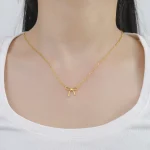 Bow Pendant Womens Necklace Stainless Steel Sweet Romantic Womens Pendant Necklace Couple Birthday (New)
