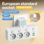 EU Plug Power Strip with Switch & Night Light, 4 AC Outlets (New)
