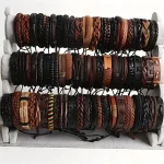 20 Braided Leather Bracelets for Men Women Wrap Wood Beads Cuff Bracelet Hemp (New)