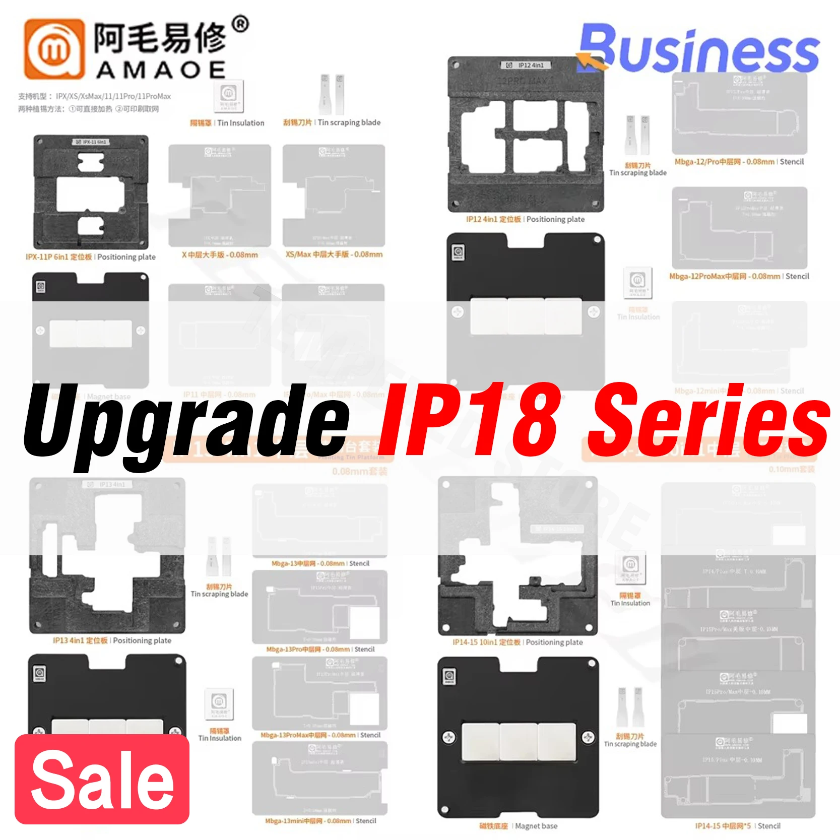S8245a0836f47436bbeab057e328fe179P AMAOE IP X-18 Middle Layer Reballing Stencil Platform IPhone (New) - Image 1