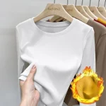 Autumn Thermal Threaded Bottom Shirt Womens Winter Solid Colorround Neck Long Sleeves (New)