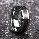 Vintage Silver Color Titanium Stainless Steel Rings for Men Black Carbon Fiber Ring (New)