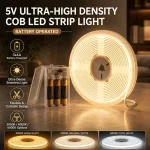 3AA Battery Powered DC5V COB LED Strip 8mm B 320LEDs m Warm Natural Cool White Flexible (New)