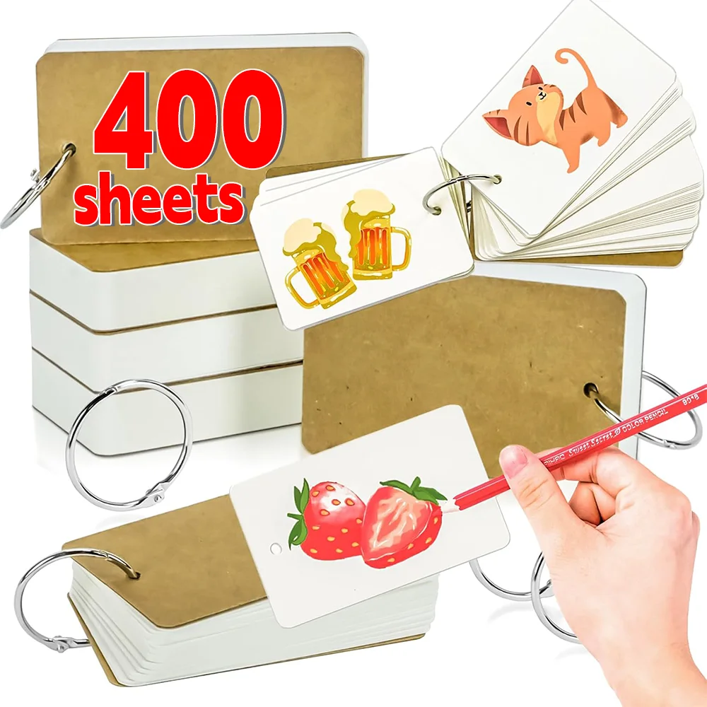 S88cf463a10024373878185ad7dd364cde 400/100sheets Kraft Paper Blank Flashcards with Binder Rings Spiral Notepads (New) - Image 1