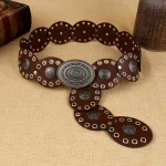 1 Vintage Style WomenS Faux PU Belt with Oval Rivet Buckle Waistband Vintage (New)