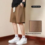 Mens Solid Color Summer Waffle Shorts for Casual, Loose, Breathable, Thin, Basketball Sports, (New)