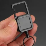 Retractable Keychain Outdoor Carabiner Steel Wire Rope High Resilience Badge Holder D type Anti (New)