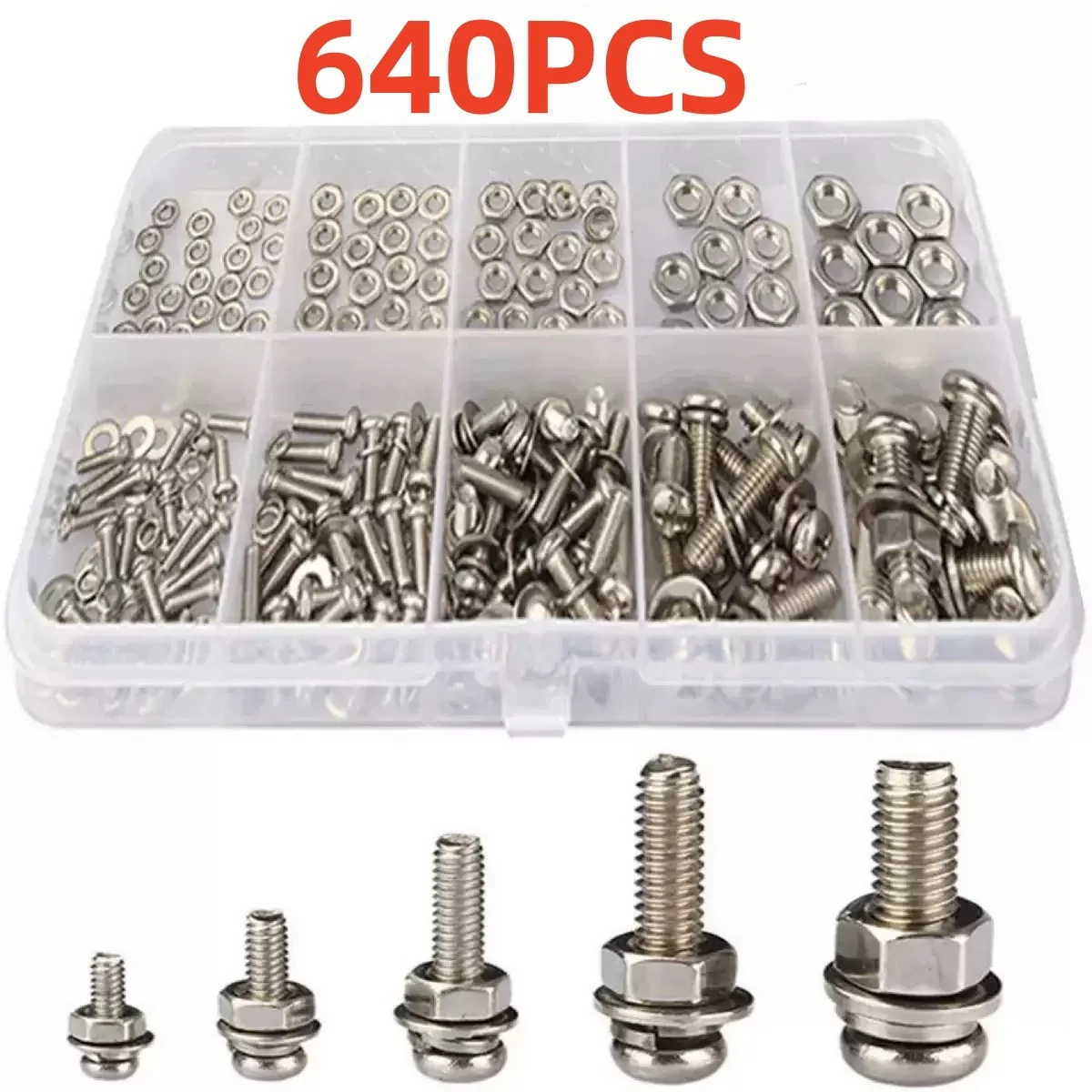 S8d341f7fe3684985b479f94477cf2e17V 640 320 Premium Stainless Steel Screw and Nut Assortment Kit Corrosion Resistant Snap in Nuts M2 (New) - Image 1