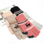 Womens Winter Knitted Gloves Full Finger Christmas Deer Patterned Winter Gloves for Holiday (New)