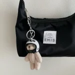 Lovely Helmeted Bear Charm Keychains Y2K Plush Ornament Pendant Car Keyring Backpack Decoration (New)