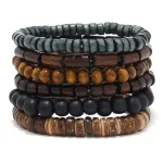 6 Wodeen Braided Wrap Leather Bracelet for Men Vintage Life Wood Beads Fashion (New)