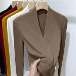Autumn Winter Long Sleeve T Shirts Women Solid V Neck Plus Velvet Thicken Warm (New)