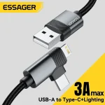 Essager 2-in-1 Right Angle Cable USB A To Typec Lighting (New)