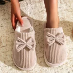 Fashion Womens Bow Slippers Fall Winter Indoor Bedroom Floor Lightweight and Comfortable&Soft Warm Slippers (New)