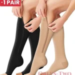 Zipper Compression Socks Men Women Knee Maternity High Socks Anti Fatigue Stretchy Sox Outdoor (New)