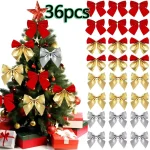 12 24 36 Small Christmas Bow Christmas Decoration 5.5cm For Home Gold Red Bowknot Xmas (New)