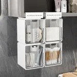 Clear Bathroom Pull Out Storage Box for Cotton Swabs & Pads No drill Drawer Style (New)
