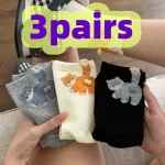 3 Pairs Cute Cat Face Socks   Soft Funny Animal Novelty Socks with (New)