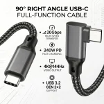 20Gbps 5K 4K Monitor Display Cable L shaped USB Type C Data Cable Right Angle (New)