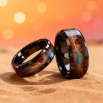Fashion 8mm Men Stainless Steel Rings, Black Color Brushed Carbonized Sand Inlay Rings (New)