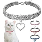 Cat Dog Collar Three Row Elastic Rhinestone Pet Collars Love Decoration Necklace (New)