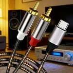 Type C & 3.5mm Jack to 2 RCA Audio Cable, 2RCA Male Aux Stereo (New)