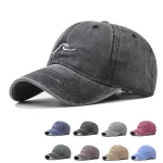 Wave Ripple Embroidery Baseball Cap Solid Color Washed Cotton Dad Hats Simple Vintage (New)