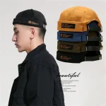 Retro Letter Label Brimless Caps Unisex Solid Color Beanie Men Women Summer Street (New)
