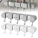 Broom Mop Holder with Hooks Wall Mounted Broom Storage Rack No Drilling Self Adhesive (New)