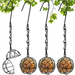 4 Metal Suet Ball Bird Feeder Set with Hanging Chain Squirrel Proof Bird (New)