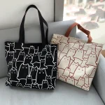 Canvas Bags Handbag for Women Shopper Cute Cat Tote Bag with Zipper Designer (New)