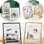 4 6Inch Metal Photo Frame Gold Black Rectangle Acrylic Transparent Surface Folding Picture Frame (New)