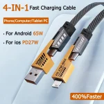 4in1 Type C to Type C 65W Mecha Style Fast Charging Cable for (New)