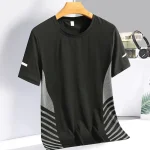 Running T shirt Men Summer Ice Silk Elasticity Thin Top Printing Quick Dry Short (New)