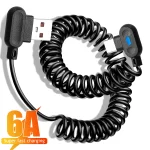 6A Short Spring Data Cable 90° Elbow Car USB C (New)