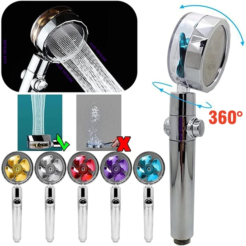 S9e1bd28b7d4c45e79995b68e3d77f14a7 360 Degrees Turbo Rotating Fan Shower Head High Pressure Water Saving Spray Adjustable (New) - Image 1