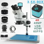 Trinocular Stereo Microscope 4K 2K 48MP HDMI USB VGA Microscope Camera 7X-45X Simul-Focal Stereo Trinocular Zoom Microscope Set With Auxiliary Objective Lens (New)