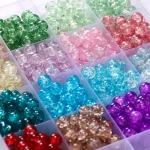 50 100 8mm Glass Crackle Beads Loose Spacer Beads for Jewelry Making DIY Handmade (New)