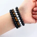 1 4 Style Vintage Beaded Bracelet Natural Stone Lava Stone Tiger Eye White (New)