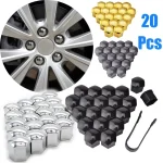20  Car Wheel Nut Caps 17mm 19mm 21mm Auto Hub Screw Cover Black Plastic (New)
