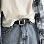 PU Leather Belt For Women Square Buckle Pin Buckle Jeans Black Belt Chic (New)