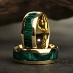 Fashion 8MM Gold Color Stainless Steel Rings For Men Domed Green Abalone Shell (New)