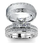 Couple Rings For Women White Rhinestones Zirconia Rings Set Simple CZ Stainless Steel (New)
