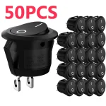 50 10 Rocker Switch Black On Off 2 Pin Mini Round Toggle Switch 3A (New)